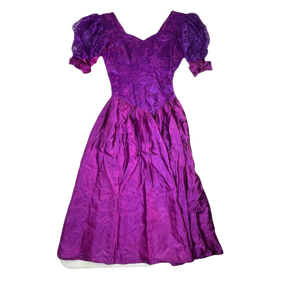 Vintage 80s Alfred Angelo Evening Prom Party Purple Dress Gown Retro Size Small